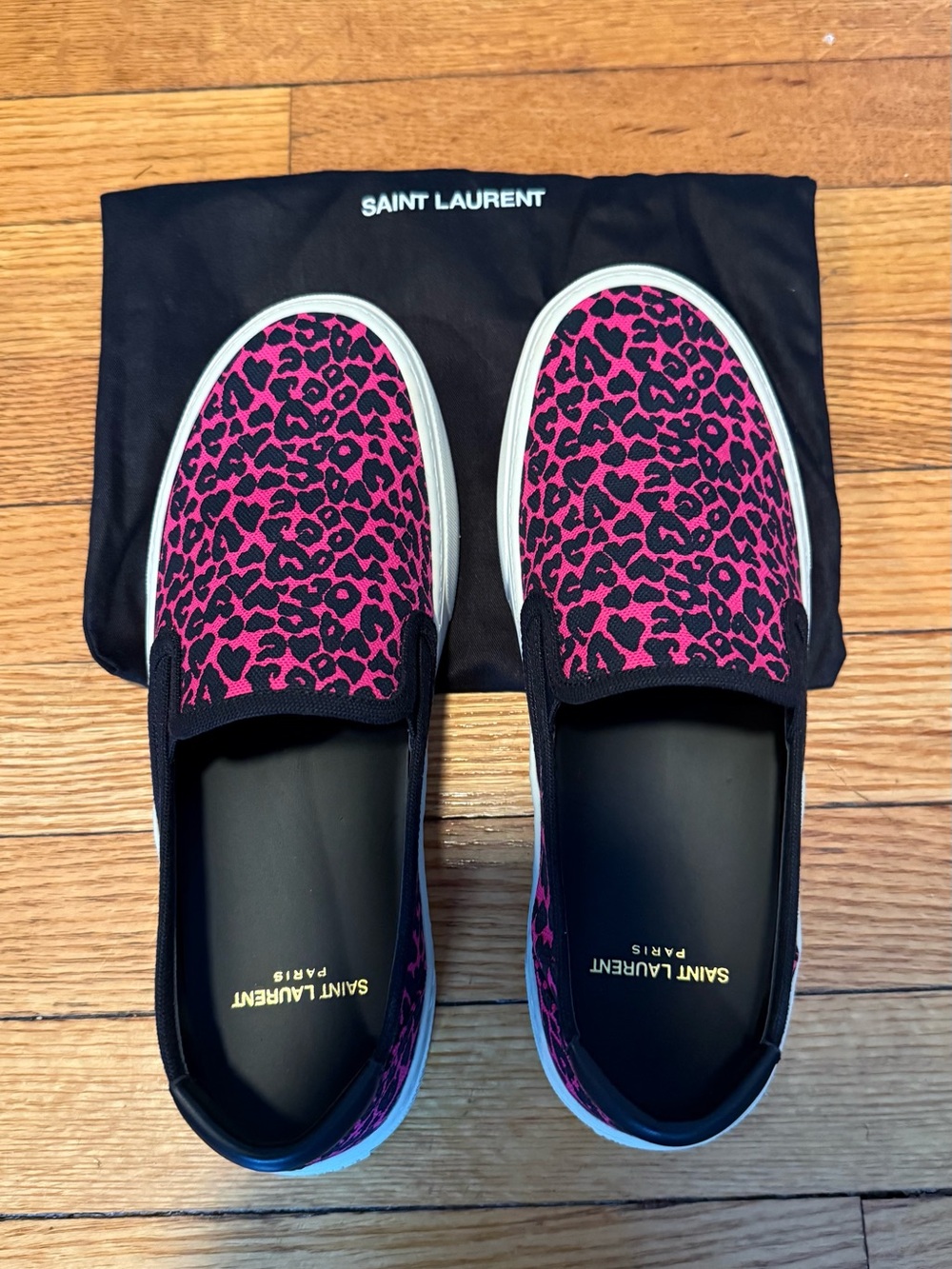Saint Laurent Venice Pink and Black Leopard Slip-On Sneakers 39.5. Never worn